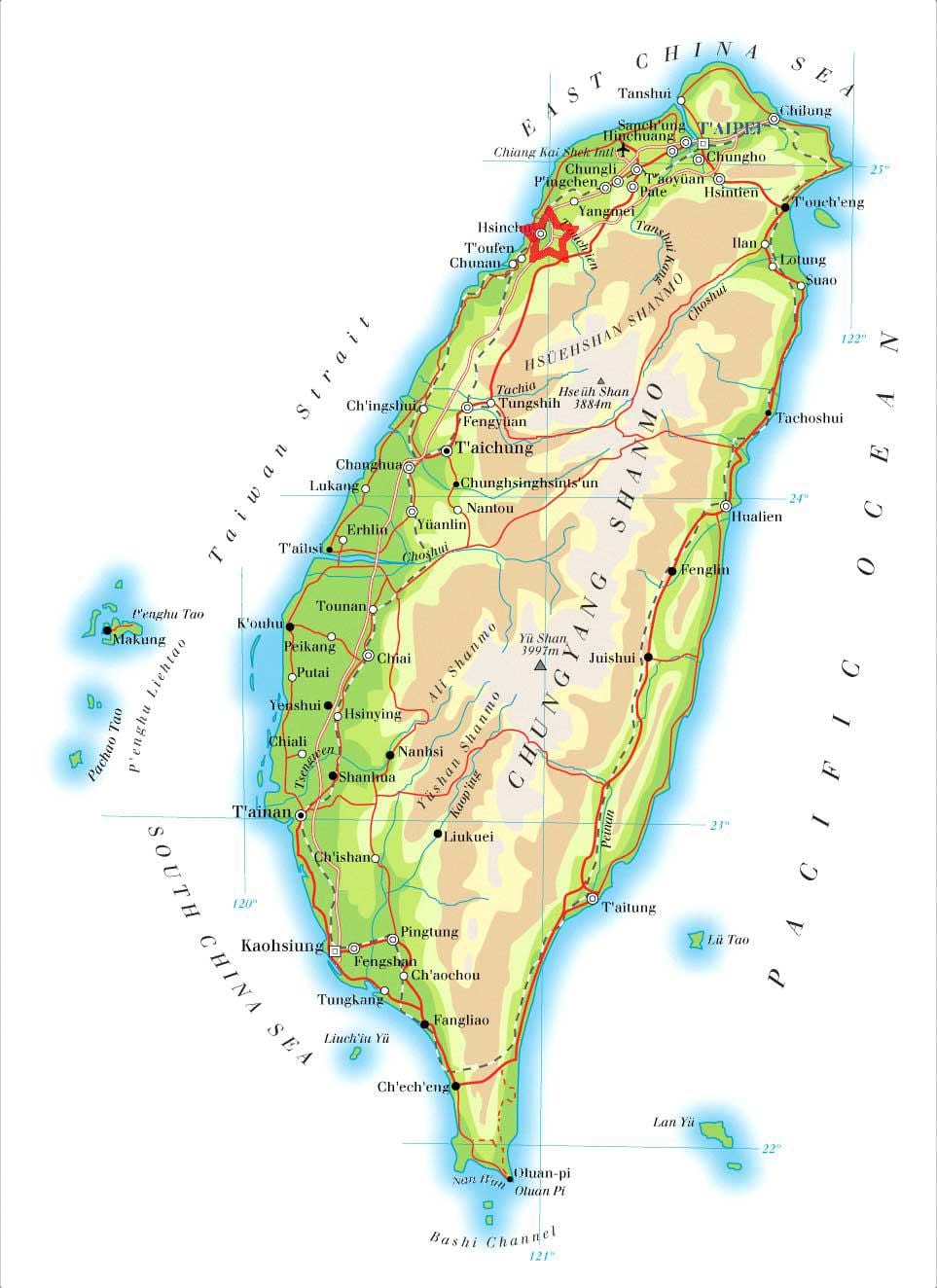 Carte de hsinchu à Taiwan