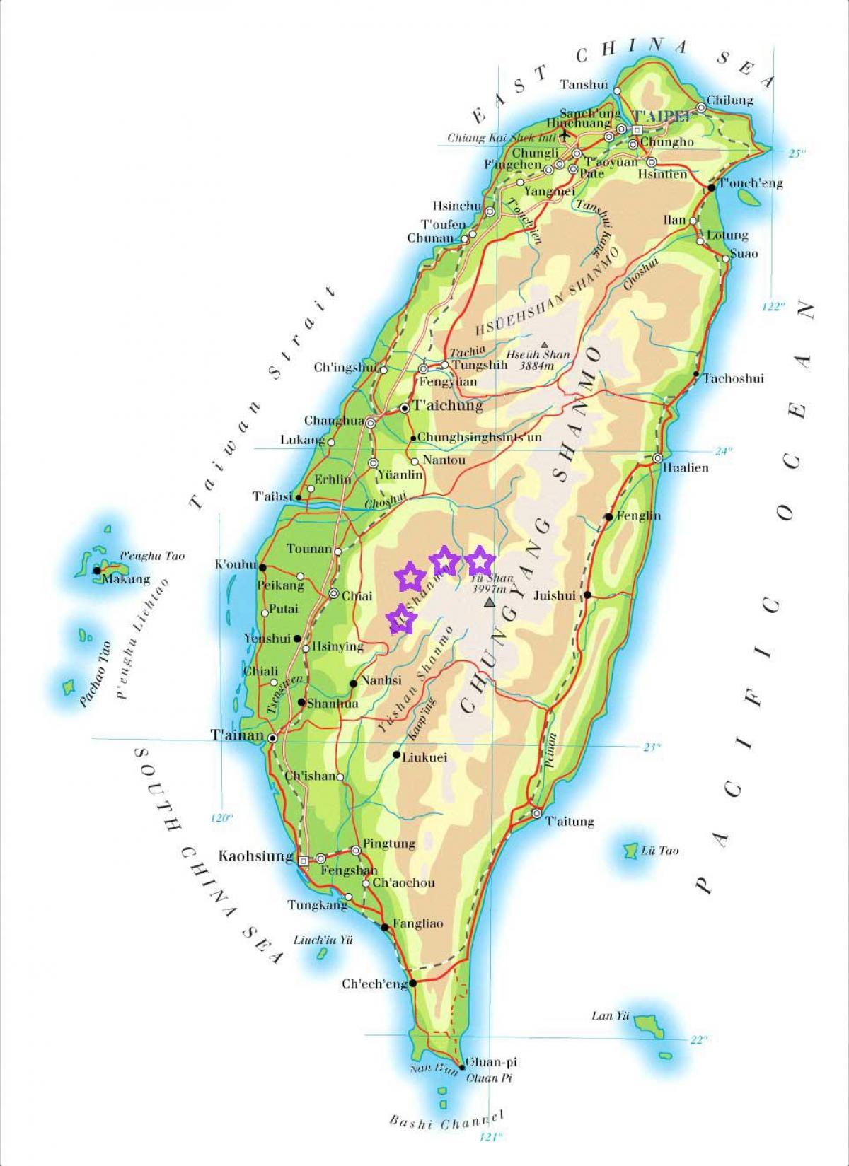 Carte de Taiwan montagnes