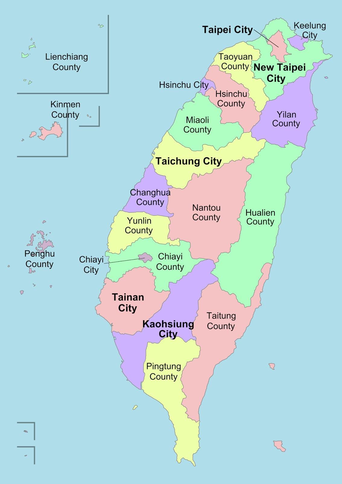 Carte de Taiwan comté 