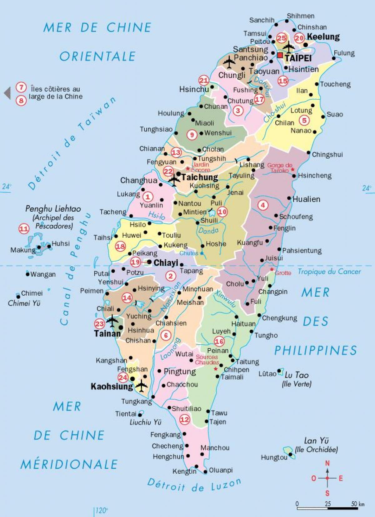 carte des villes de Taiwan