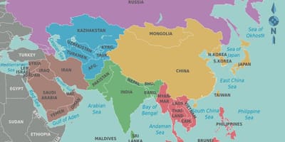 Carte de Taiwan et les pays environnants